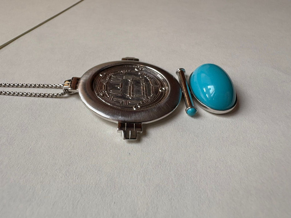 Ezzie Necklace with Amawi Silver Coin from 95 hijri (Turquoise)