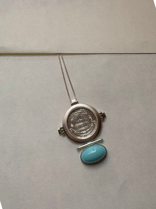 Ezzie Necklace with Amawi Silver Coin from 95 hijri (Turquoise)