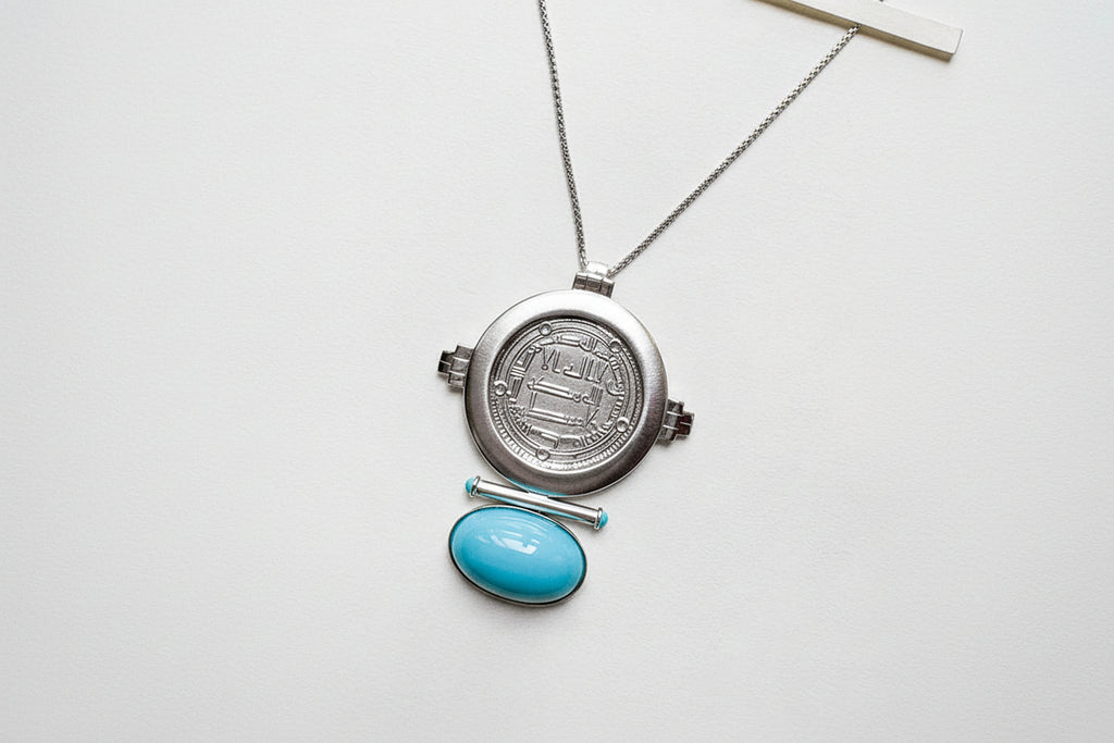 Ezzie Coin Necklace with Amawi Silver Coin from 95 hijri (Turquoise)