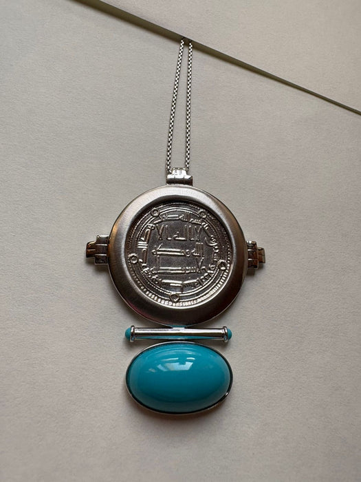 Ezzie Necklace with Amawi Silver Coin from 95 hijri (Turquoise)