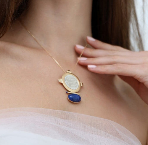 عقد/بروش قرش عزي حجر اللازورد الأزرق