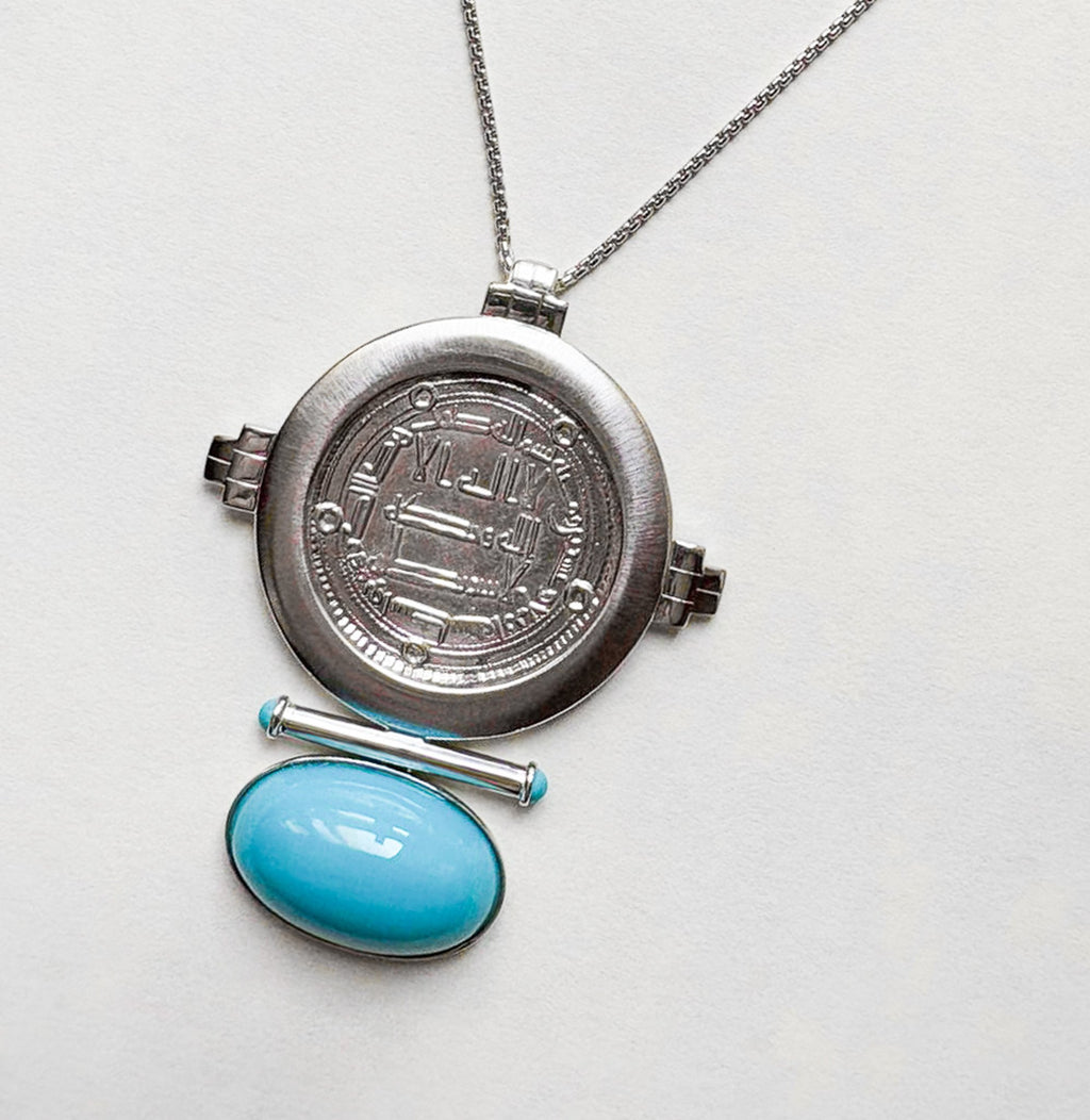 Ezzie Coin Necklace with Amawi Silver Coin from 95 hijri (Turquoise)