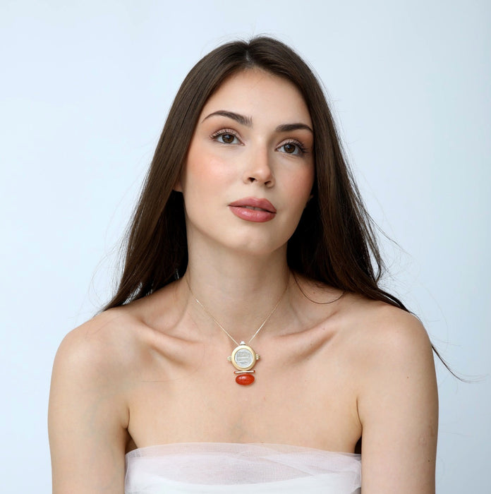 Ezzie Coin Necklace/Brooch (Carnelian)