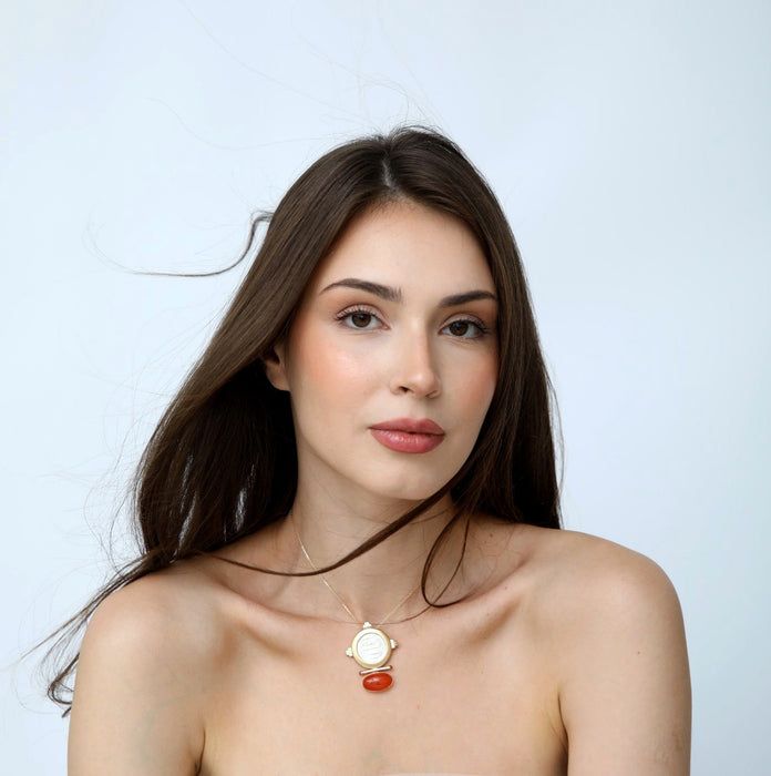 Ezzie Coin Necklace/Brooch (Carnelian)