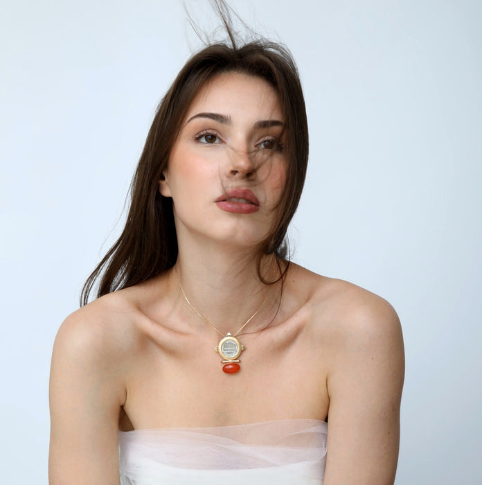 Ezzie Coin Necklace/Brooch (Carnelian)